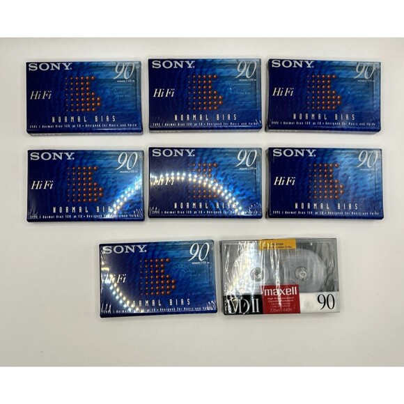 SONY HiFi 90 Minute Blank Normal Bias Cassette Tapes Hi Fi + Maxell Lot of 8 NEW - Picture 5 of 8